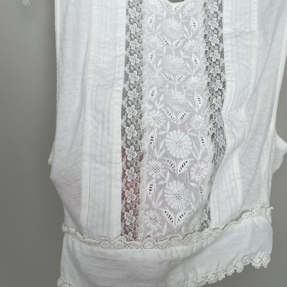 Free People Size S White Boho Cottagecore Lace Open Tie Back Crop Top Sheer - Picture 2 of 7